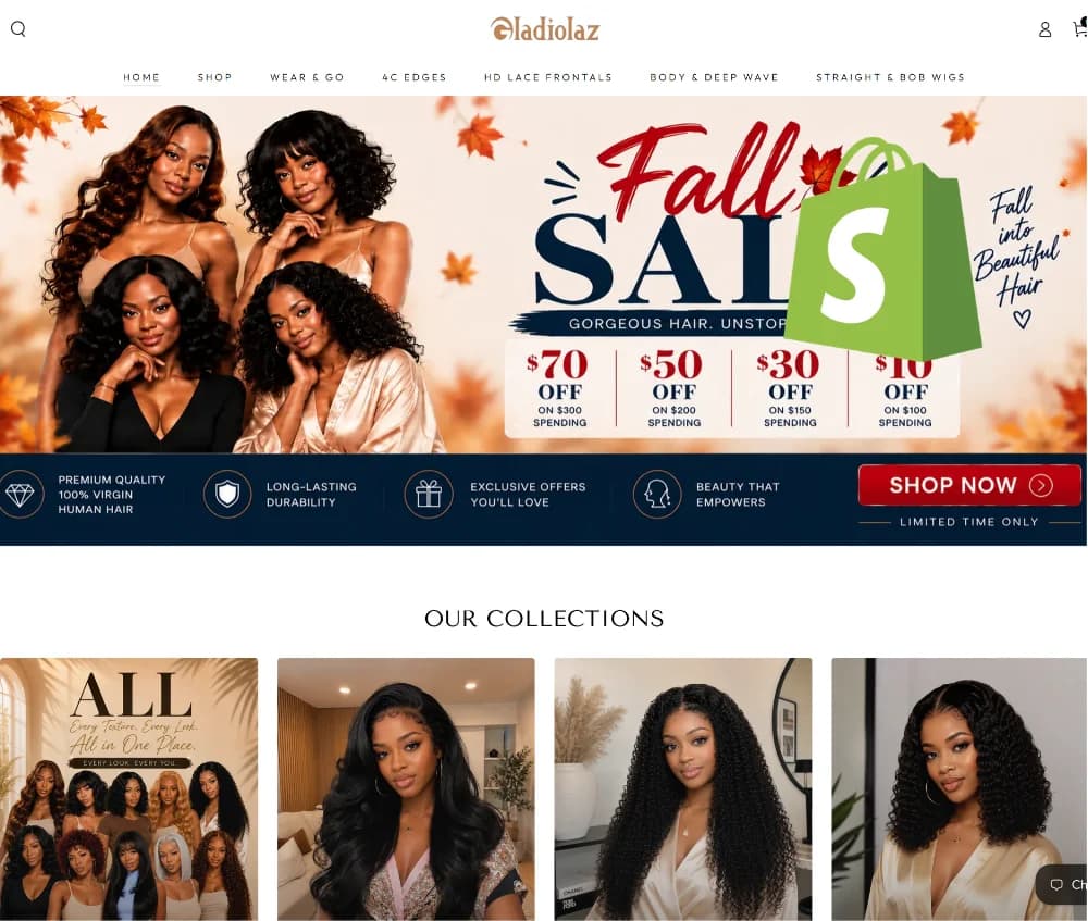 Gladiolaz Shopify store homepage